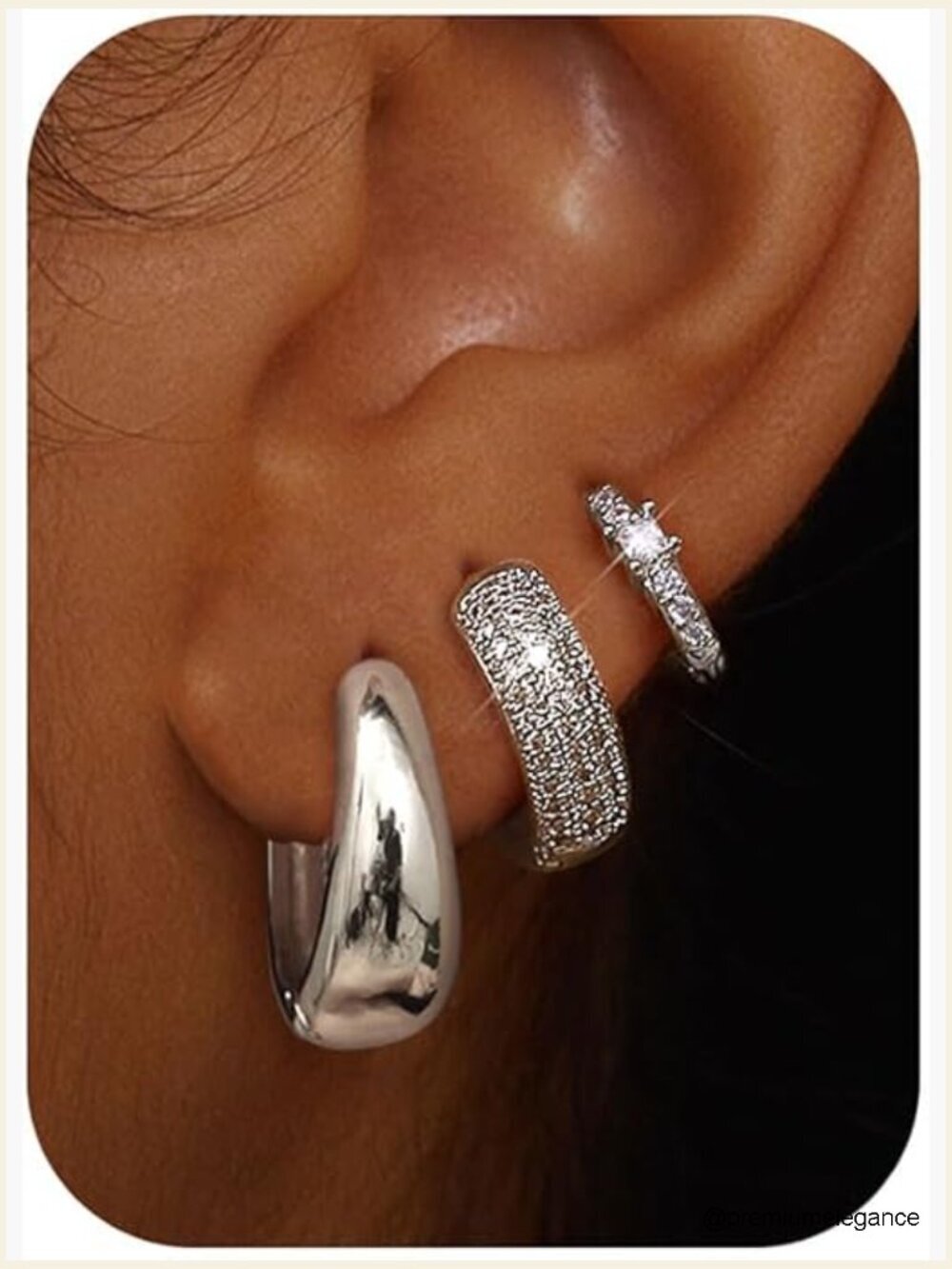 Chunky Huggie Hoop Earrings Set 3 Pairs Hypoallergenic Non Tarnish